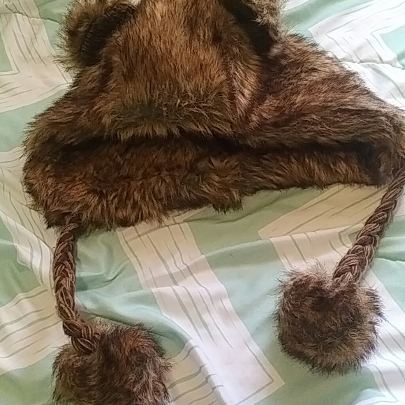 FAUX FUR BROWN HAT, W/EARS,WOMEN'S,  OS - Picture 1 of 3